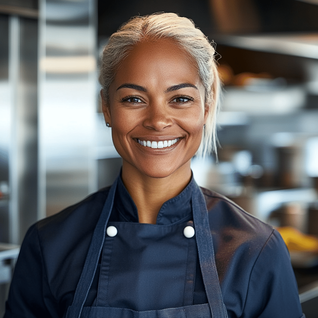 Camila Ferreira Brazilian home chef in professional kitchen