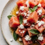 Spicy watermelon salad with feta and hot honey