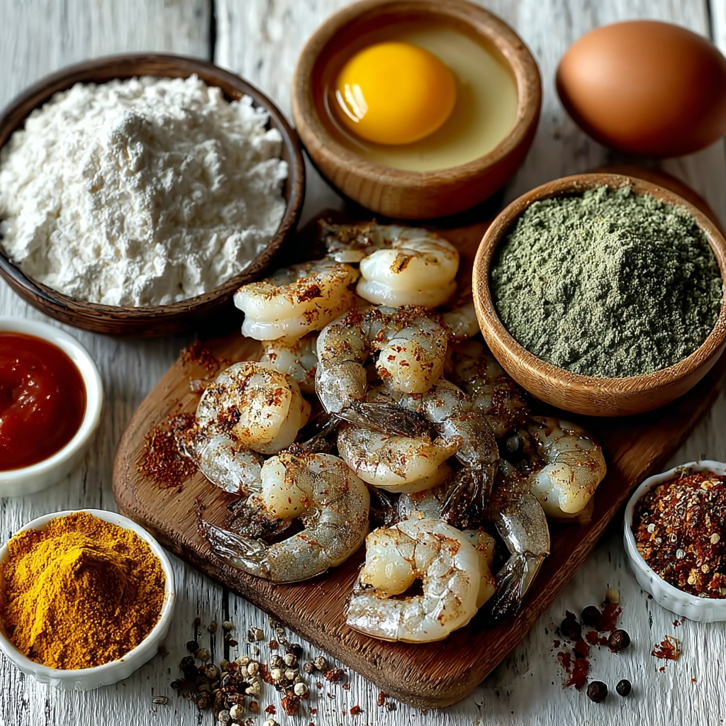 10-Minute Crispy Buffalo Shrimp Recipe That Packs Bold Flavor 3 Buffalo shrimp ingredients laid out on a table