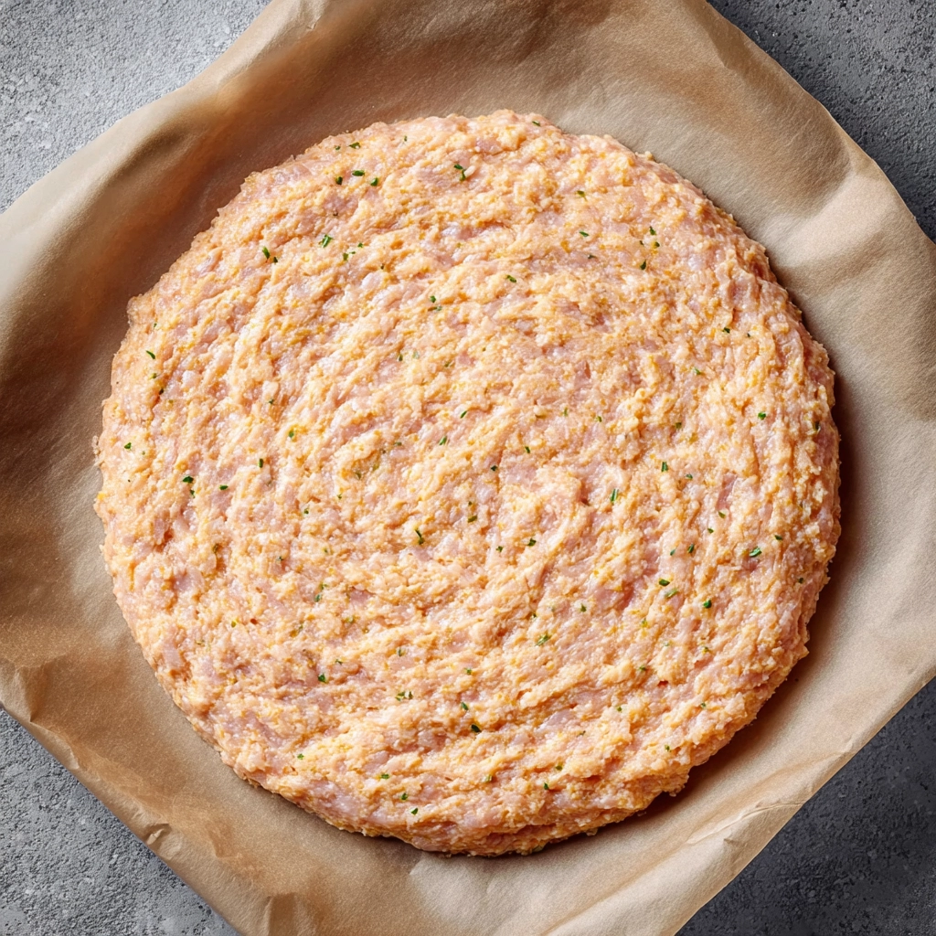 chicken crust shaped on tray before baking