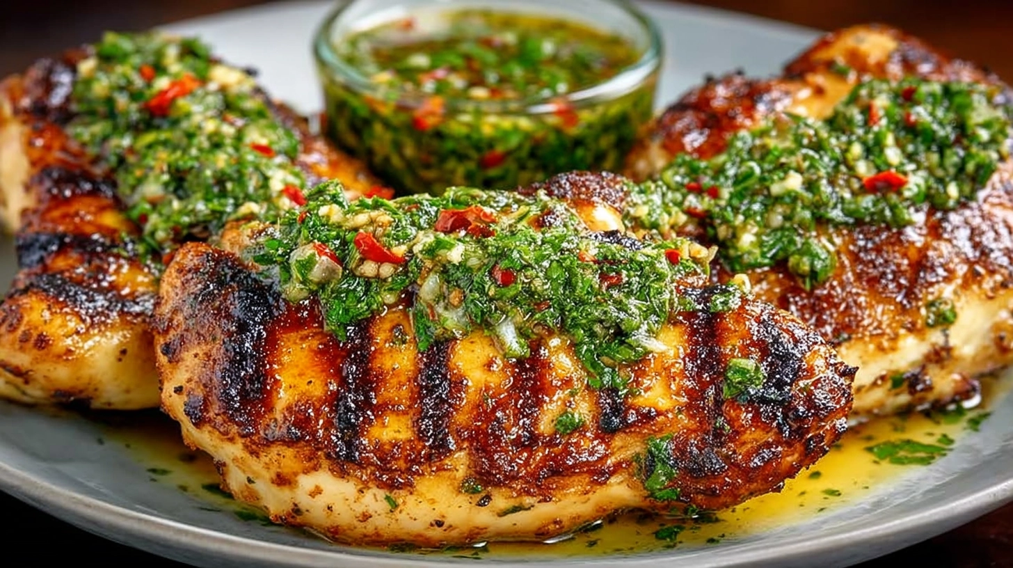 Grilled Chimichurri Chicken served with chimichurri sauce